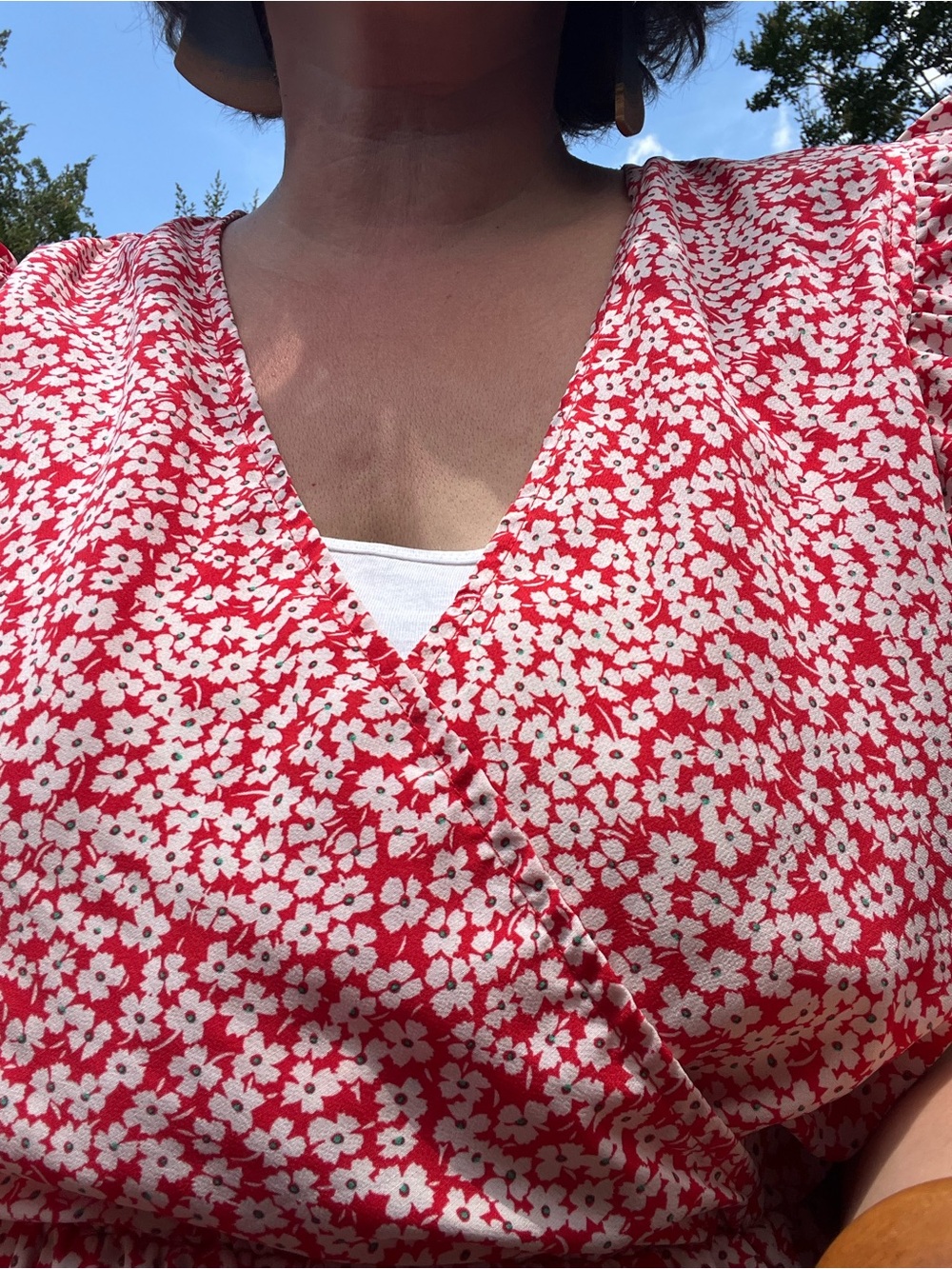 🌻Red Floral V-Neck 1/2 Faux Wrap Drsss